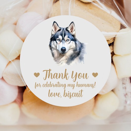 Huwelijksgunststickers met op maat gemaakte Husky Ronde Sticker