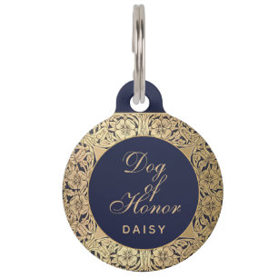 Huwelijkshond van Eer Navyblauw Vintage Gouden Roz Huisdierpenning