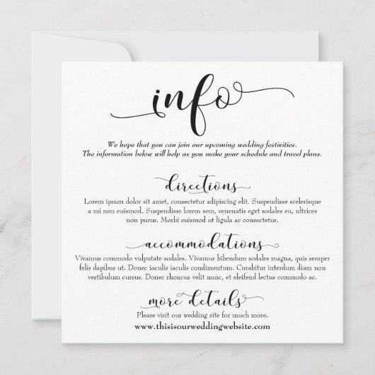 Huwelijksinformatie Elegante Scriptbijlage Kaart (Voorkant)