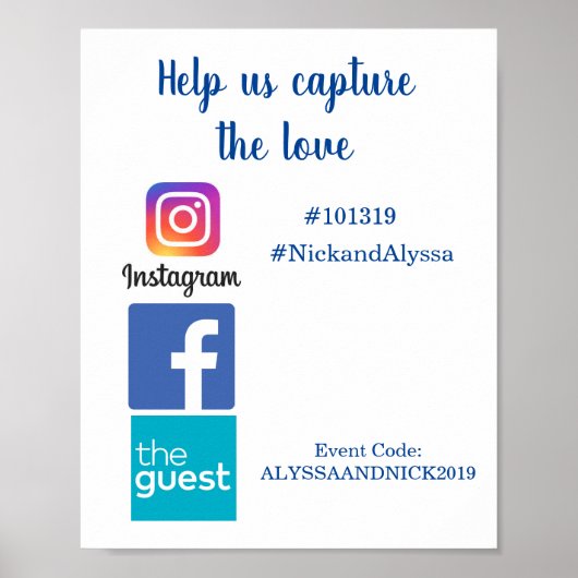 Huwelijksinformatie hashtag foto poster (Voorkant)