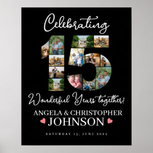 Huwelijksjubileum Foto Collage feestbord 15 jaar Poster