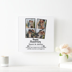 Huwelijksjubileum Liefde 4 Foto Collage Koppel Vierkante Klok