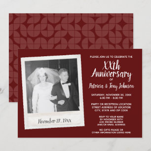 Huwelijksjubileum met vintage foto - bordeauxrood kaart