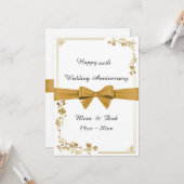 Huwelijksjubileum, wit, gouden lint, tekst achterz kaart (Voorkant / Achterkant in situ)