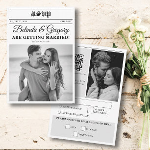 Huwelijkskrant Leuk Zwart & Wit Foto Bruiloft RSVP Kaartje