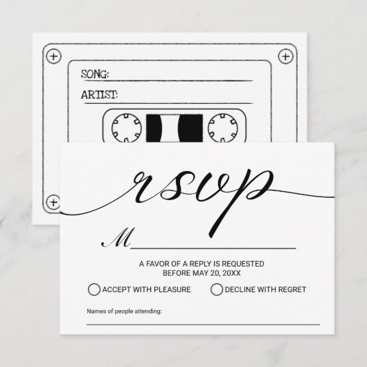 Huwelijkslied Verzoek Cassetteband RSVP Kaartje (Voorkant / Achterkant)