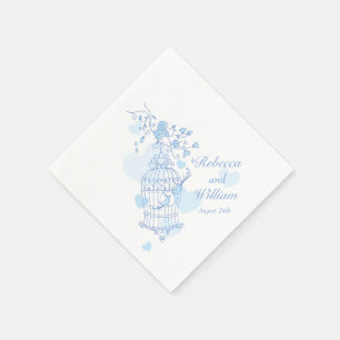 Huwelijksliefde vogels blauw papier servetten