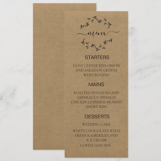 Huwelijksmenu Ambachtelijk Papier  Menu (Voorkant / Achterkant)