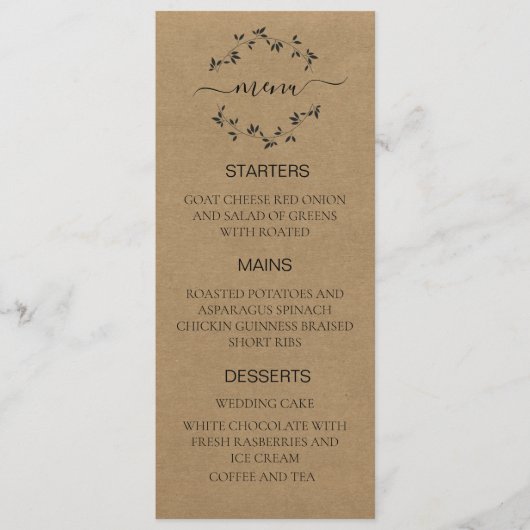 Huwelijksmenu Ambachtspapier  Menu (Voorkant)