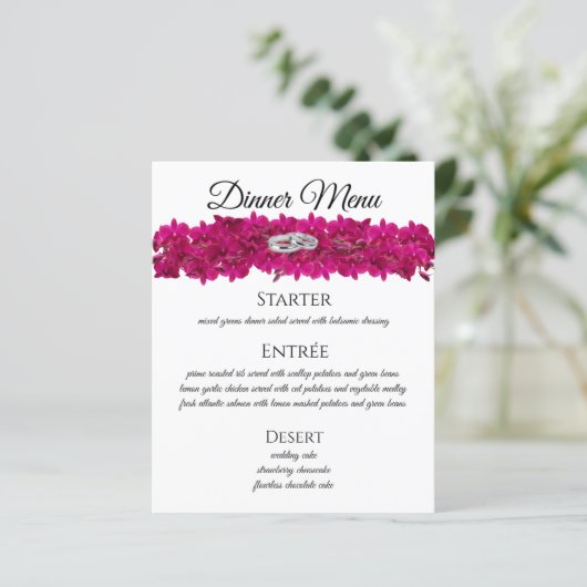 Huwelijksmenu - Fuchsia Orchids Wit- (Staand voorkant)
