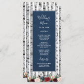 Huwelijksmenu kaarten berkenbomen navyblauw burgun (Voorkant / Achterkant)