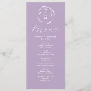 Huwelijksmenu's Eenvoudige Monogram Lavendel Menu
