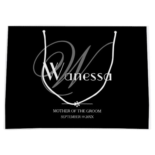 Huwelijksmoeder van de bruidegom Elegant Monogram Groot Cadeauzakje (Voorkant)