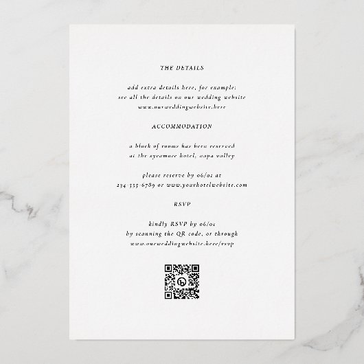 Huwelijksmonogram | Alles in één QR-codefoto Folie Uitnodiging (Achterkant)