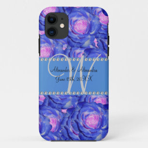 Huwelijksmonogram blauw roos iPhone 11 hoesje