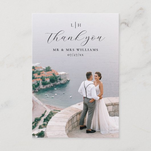 Huwelijksmonogram | Elegante en moderne scriptfoto Bedankkaart (Voorkant)