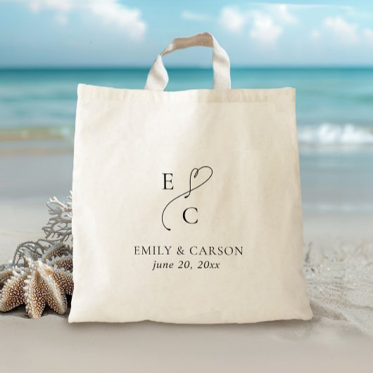 Huwelijksmonogram Minimalistisch Eenvoudig Elegant Tote Bag