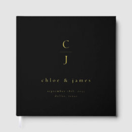 Huwelijksmonogram Modern Minimal Black Gold Gastenboek
