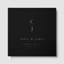 Huwelijksmonogram Modern Minimal Black Gold Gastenboek