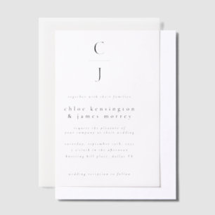 Huwelijksmonogram Modern Minimal Black White Vellum Uitnodigingen