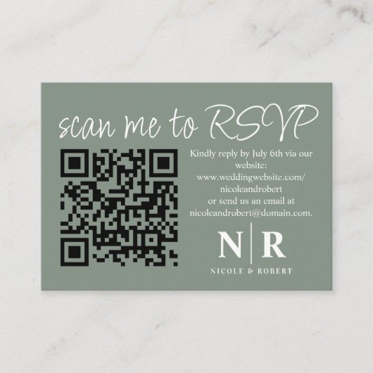 Huwelijksmonogram QR Code RSVP met Elegante Foto Informatiekaartje (Voorkant)