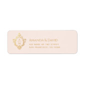 Huwelijksmonogram Roze Faux Gold Crest Etiket (Voorkant)