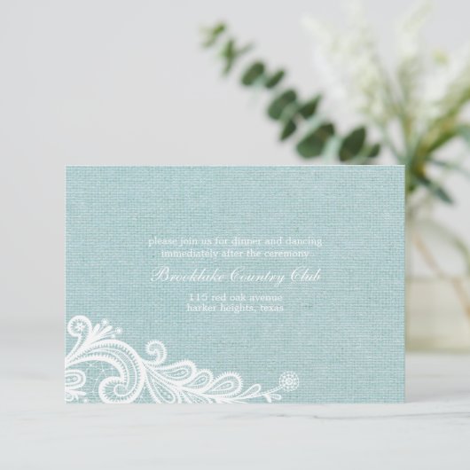 Huwelijksontvangstkaart van jute en kant kaart (Staand voorkant)