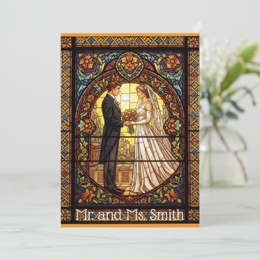 Huwelijksontwerp in traditioneel Glas in lood Kaart (Staand voorkant)