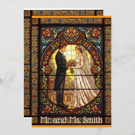 Huwelijksontwerp in traditioneel Glas in lood Kaart (Voorkant / Achterkant)
