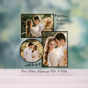 Huwelijkspaar Custom Fotocollage Mr. Mrs. Kisses Acryl Bord