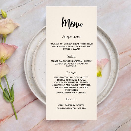 Huwelijksprogramma diner menu beige
