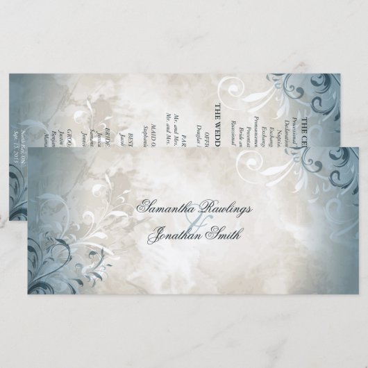 Huwelijksprogramma - Elegant  gebladerte & werveli Programma (Voorkant / Achterkant)