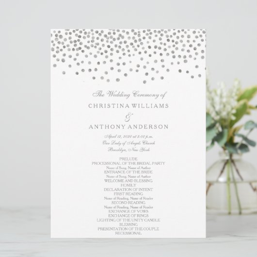 Huwelijksprogramma Elegant Silver Confetti Programma (Staand voorkant)