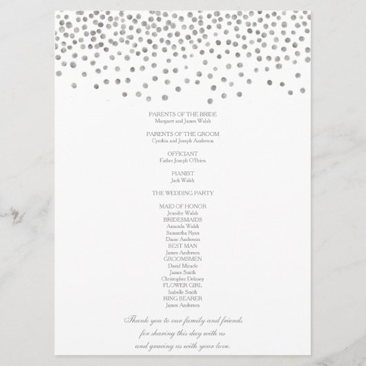 Huwelijksprogramma Elegant Silver Confetti Programma (Achterkant)