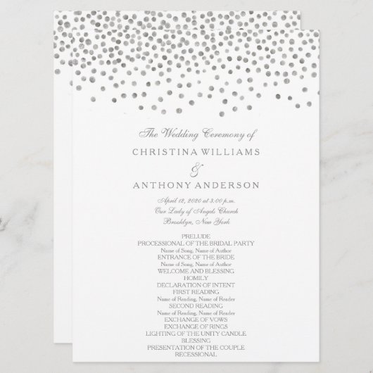 Huwelijksprogramma Elegant Silver Confetti Programma (Voorkant / Achterkant)