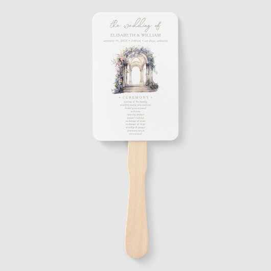 Huwelijksprogramma Elegante Bloemenboog Handwaaier (Voorkant)