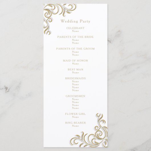 Huwelijksprogramma elegante gouden scroll rand programma (Achterkant)