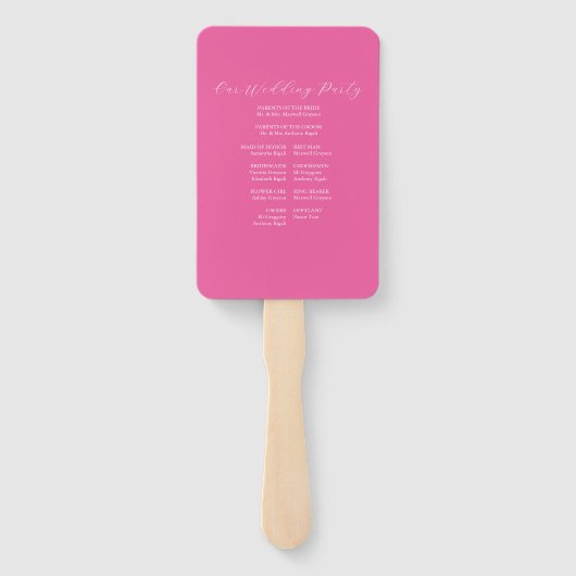 Huwelijksprogramma Fan Fuchsia Line Art Handwaaier (Achterkant)