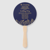Huwelijksprogramma Fan Navy Gold Wedding Leaf Handwaaier (Achterkant)