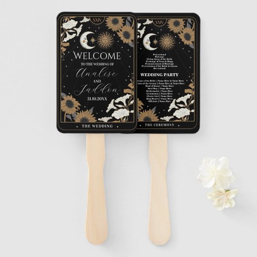 Huwelijksprogramma Hand Fan Tarot Sun Moon Spirits Handwaaier (Voorkant en achterkant)