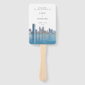 Huwelijksprogramma Miami Skyline Watercolor Handwaaier (Voorkant)