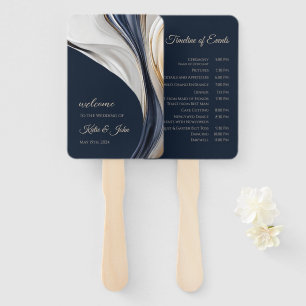 Huwelijksprogramma-Modern Abstract-Blauw en Goud Handwaaier