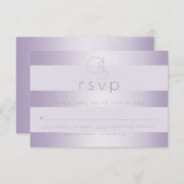 Huwelijksreactie |  Lilac Shimmer Strepen Monogram RSVP Kaartje (Voorkant / Achterkant)
