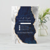Huwelijksreactie Navy Marble, Wit & Goud Agate Kaart (Staand voorkant)