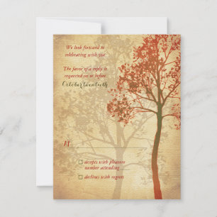 Huwelijksreactiekaart herfstboom RSVP kaartje