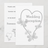 Huwelijksreceptie Nodig Silver Heart Butterfly uit Kaart (Voorkant / Achterkant)