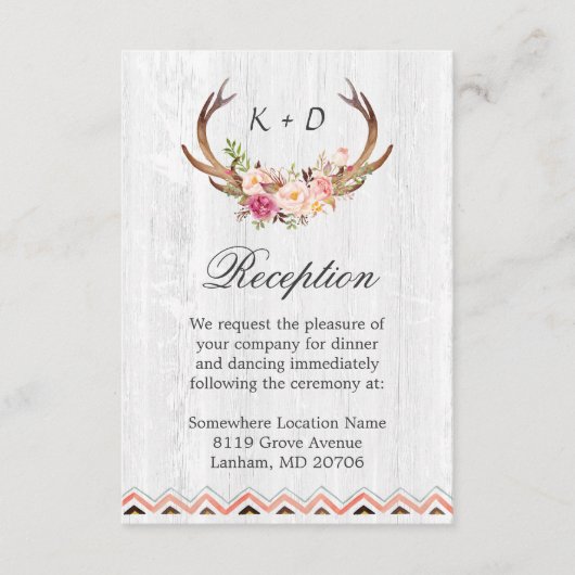 Huwelijksreceptie Rustieke Geweidehout Boho Decora Informatiekaartje (Voorkant)
