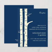 Huwelijksreceptiekaart berkenbomen - Marineblauw Informatiekaartje (Voorkant / Achterkant)