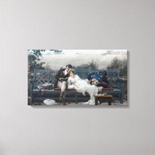 Huwelijksreis (bruid en bruidegom op een bank) canvas afdruk