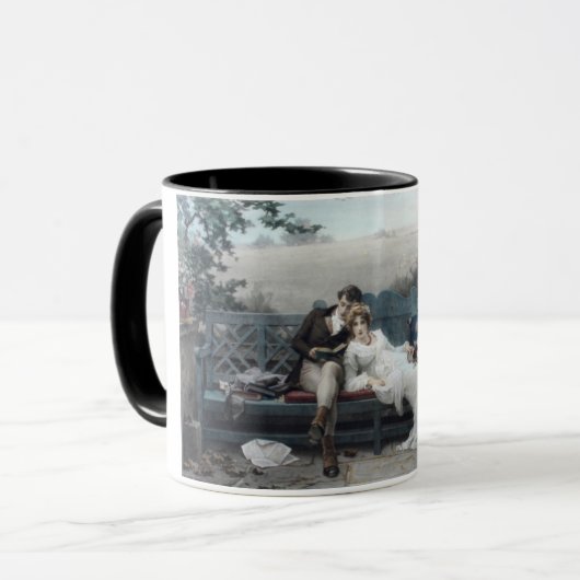 Huwelijksreis (bruid en bruidegom op een bank) mok (Voorkant links)